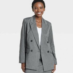 NWT Women's Double Breasted Blazer - A New Day Gray Pinstripe M